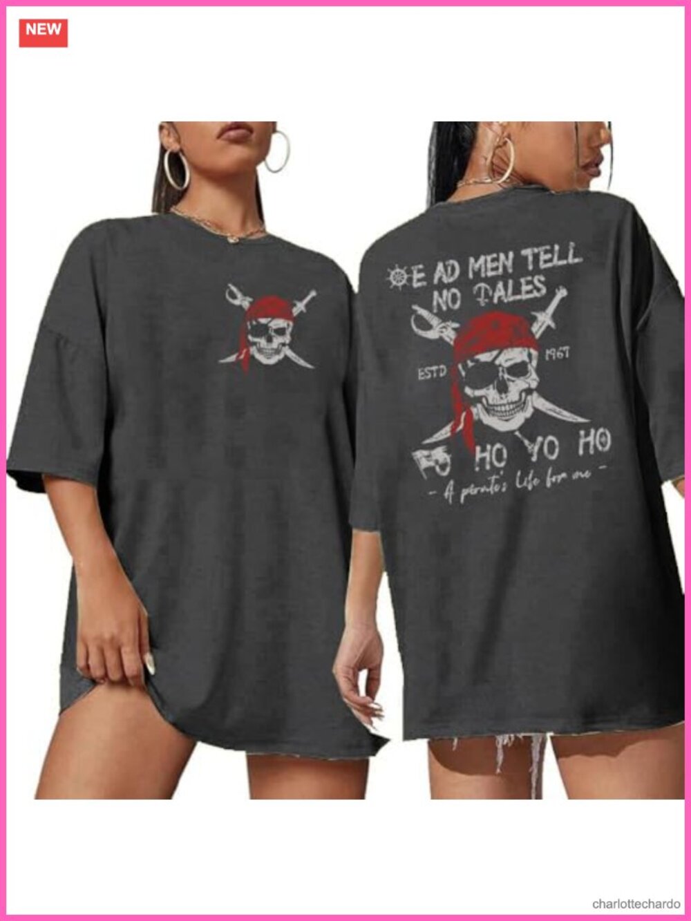 Oversized Pirate Skeleton Skull Graphic T-Shirt Halloween Costume
